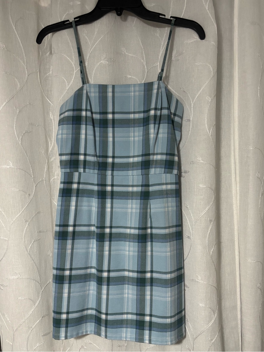 Aeropostale Light Blue and Green Plaid Spaghetti Strap Mini Dress
